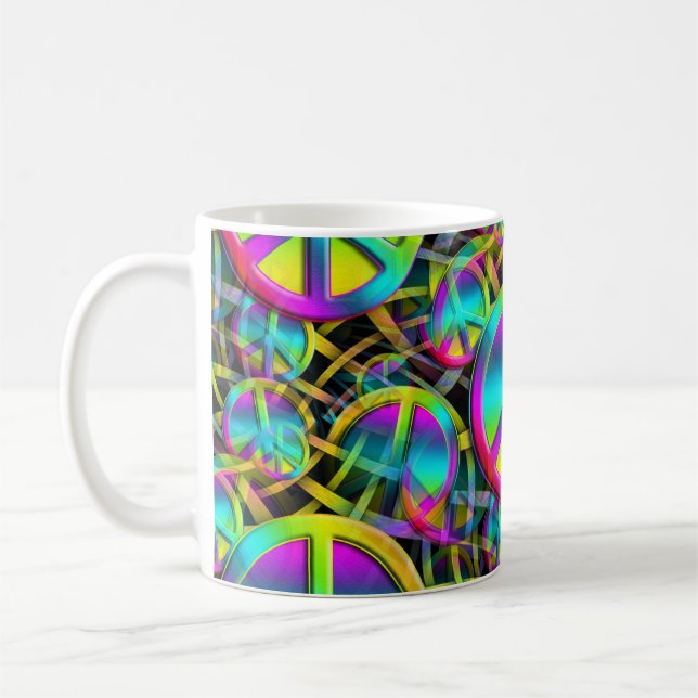 Colourful PEACE seamless pattern + your ideas Coffee Mug (Left)