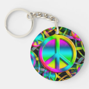 Colourful PEACE seamless pattern + your ideas Key Ring