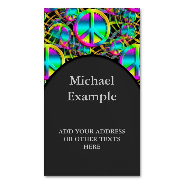 Colourful PEACE seamless pattern + your ideas Magnetic Business Card (Front Vertical)