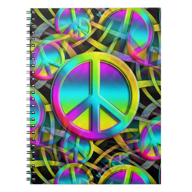 Colourful PEACE seamless pattern + your ideas Notebook (Front)