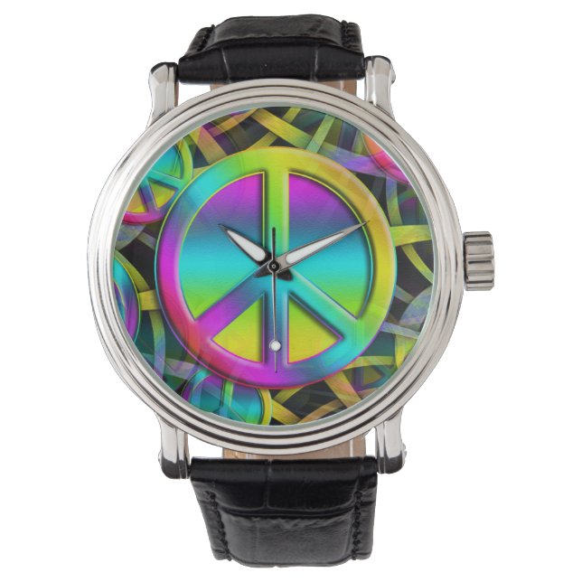 Colourful PEACE seamless pattern + your ideas Watch (Front)