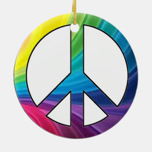 Colourful Peace sign 2 sides print -Ornament Ceramic Tree Decoration