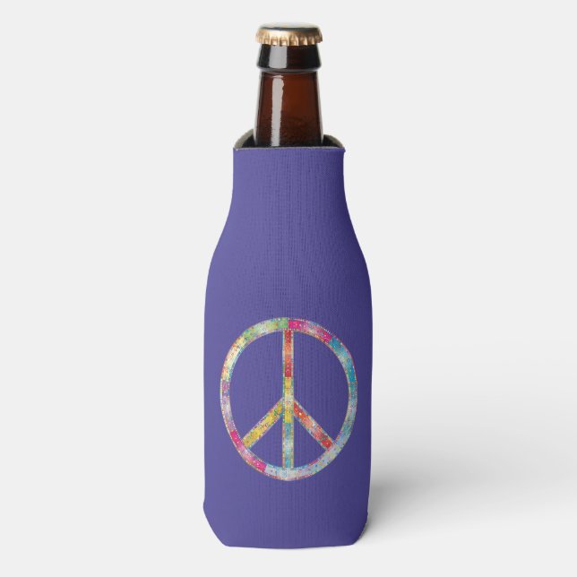 Colourful Peace Sign Bottle Cooler (Bottle Front)