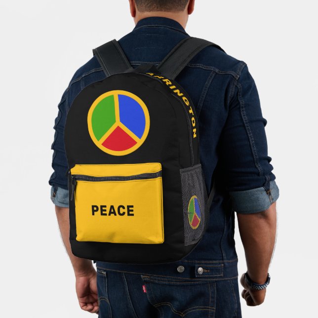 Colourful Peace Sign Custom Name Printed Backpack (Insitu (Model))