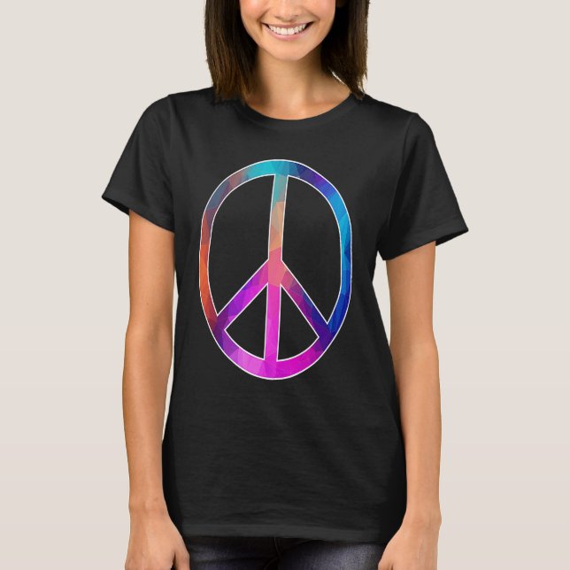 Colourful Peace Sign Geometric Rainbow Pattern 60s T-Shirt (Front)