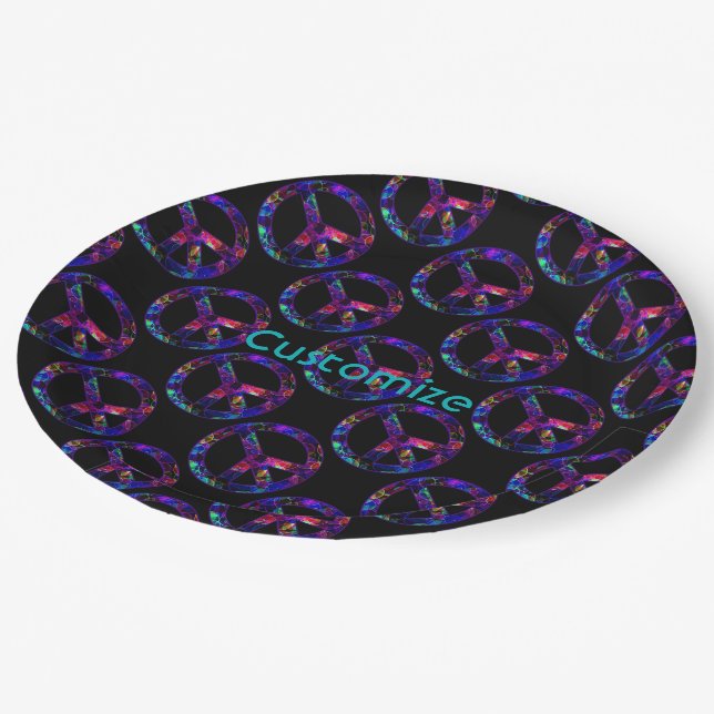 Colourful Peace Sign Pattern Black Plates (Angled)