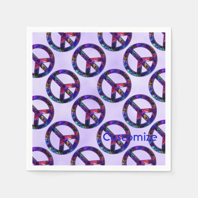 Colourful Peace Sign Pattern Lavender Napkins (Front)