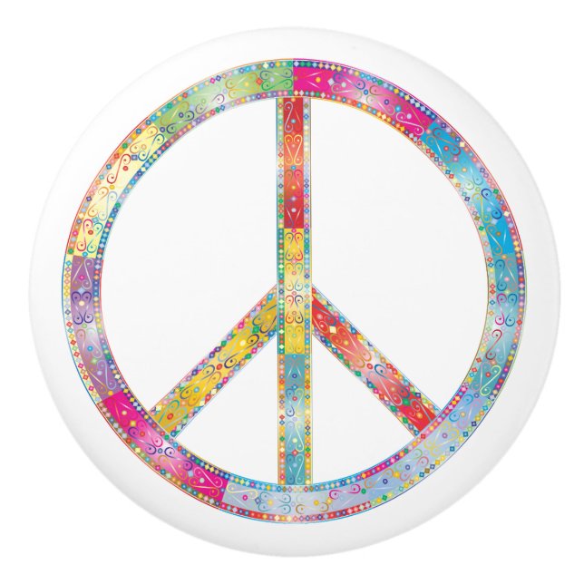 Colourful Peace Symbol Ceramic Knob (Front)