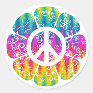 Colourful Peace Symbol Flower Classic Round Sticker