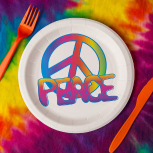 Colourful Peace Symbol Paper Plates