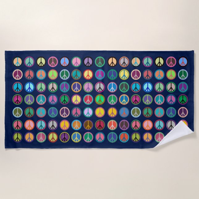 Colourful Peace Symbols Beach Towel (Front)