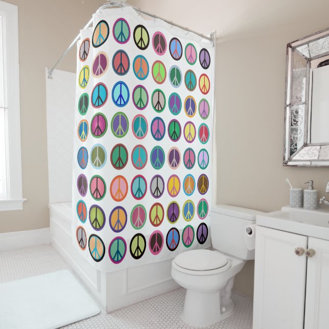 Colourful Peace Symbols Shower Curtain (In Situ)