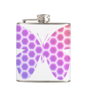Colourful Peach Pink Purple Geometric Butterfly Ar Hip Flask