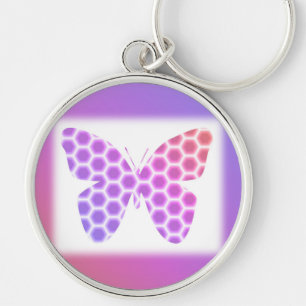 Colourful Peach Pink Purple Geometric Butterfly Ar Key Ring