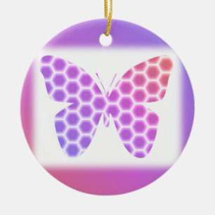 Colourful Peach Pink Purple Geometric Butterfly Ceramic Tree Decoration