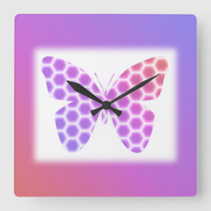 Colourful Peach Pink Purple Geometric Butterfly Square Wall Clock