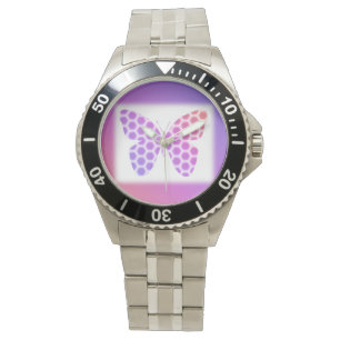 Colourful Peach Pink Purple Geometric Butterfly Watch