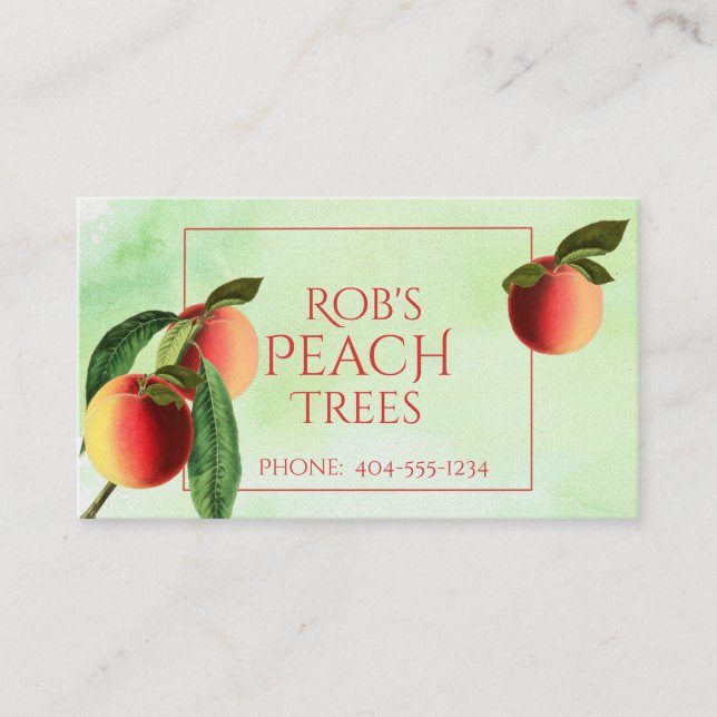 Colourful Peaches on Green Watercolor Business Car Card (Front)
