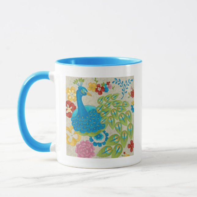 Colourful Peacock and Flowers Mug (Left)
