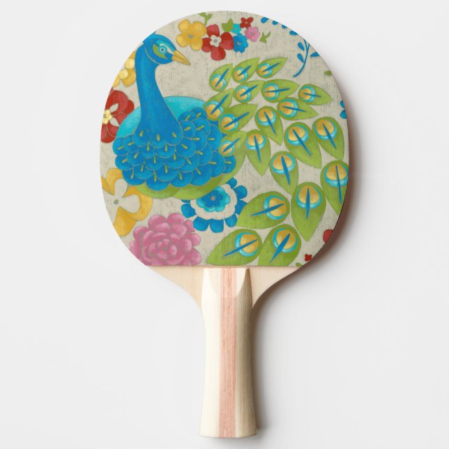 Colourful Peacock and Flowers Ping Pong Paddle (Front)