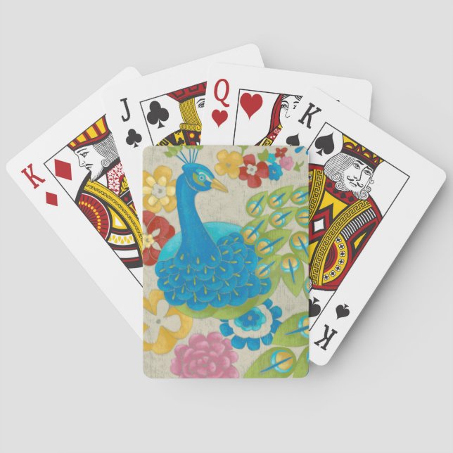 Colourful Peacock and Flowers Playing Cards (Back)