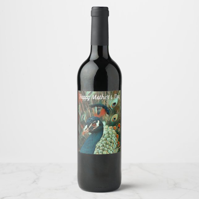 Colourful Peacock - Bird - Personalised Wine Label (Front)