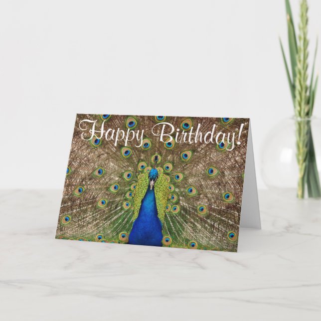 Colourful peacock birthday greeting card (Front)