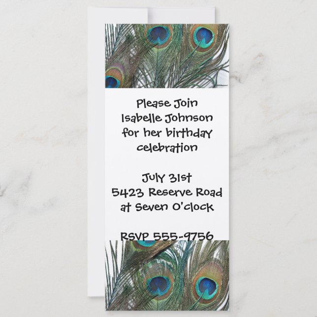 Colourful Peacock Birthday Invitations (Front)