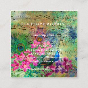 Colourful Peacock Collage Makeup Artist Square Business Card