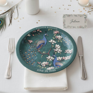 Colourful Peacock Dark Teal Paper Plate