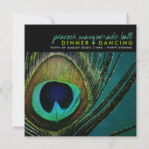 Colourful Peacock Feather Classy Photo Party Invit Invitation