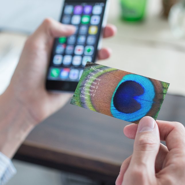 Colourful Peacock Feather Eyespot Business Card (In Situ Office)