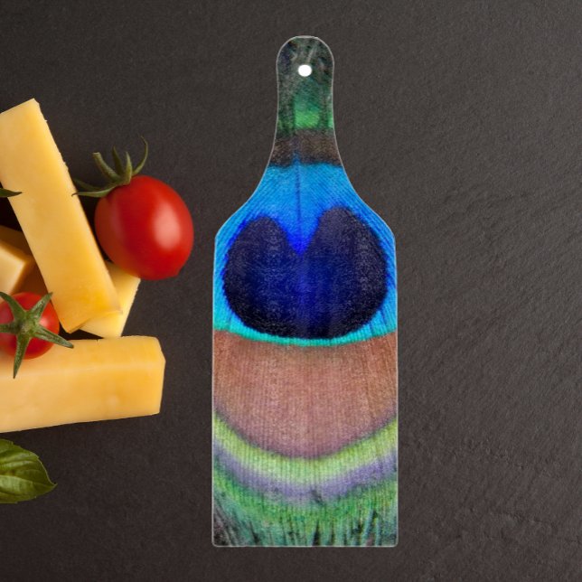 Colourful Peacock Feather Eyespot Cutting Board (In Situ)