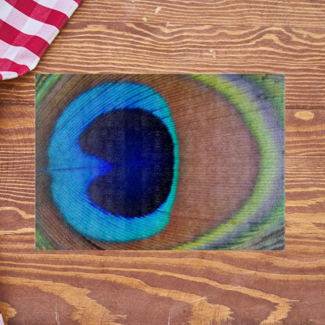 Colourful Peacock Feather Eyespot Cutting Board (In Situ)
