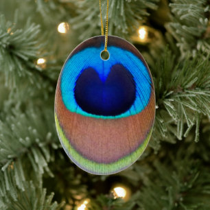 Colourful Peacock Feather Eyespot Holiday Ceramic Tree Decoration