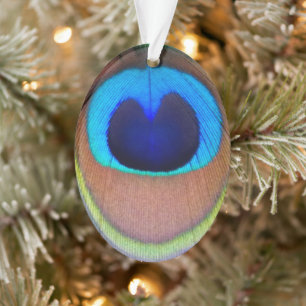 Colourful Peacock Feather Eyespot Holiday Ornament