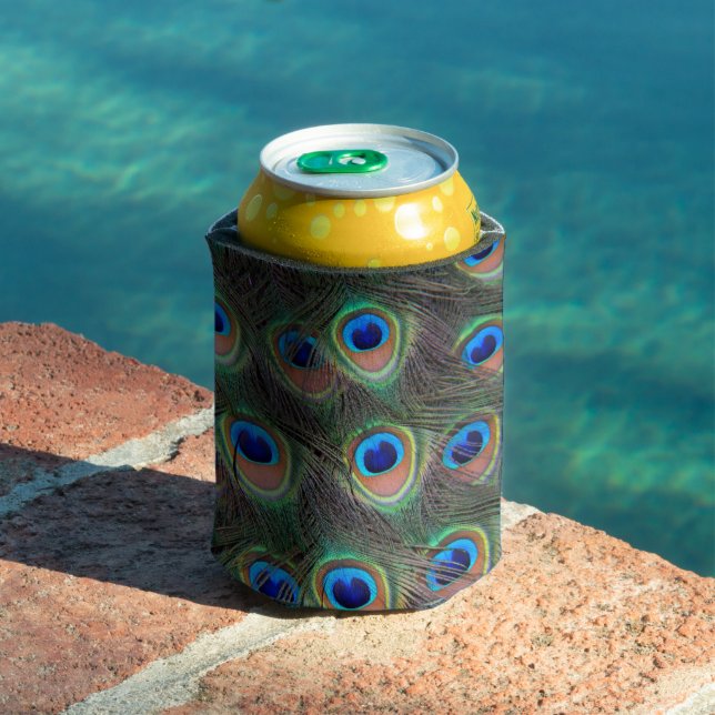 Colourful Peacock Feather Eyespot Pattern Can Cooler (In Situ Pool)
