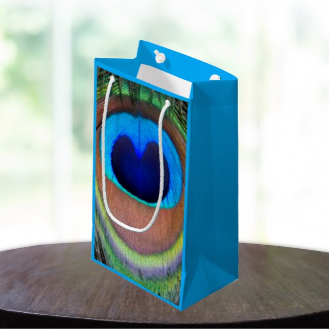 Colourful Peacock Feather Eyespot Small Gift Bag (In Situ)