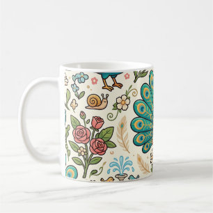 Colourful Peacock Feather Mug – Cute Garden Patter