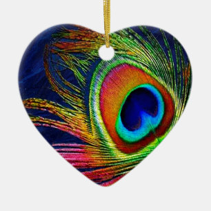 Colourful Peacock Feather Print Ceramic Tree Decoration