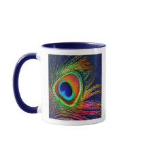 Colourful Peacock Feather Print Coffee Mug