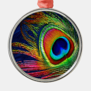 Colourful Peacock Feather Print Metal Tree Decoration