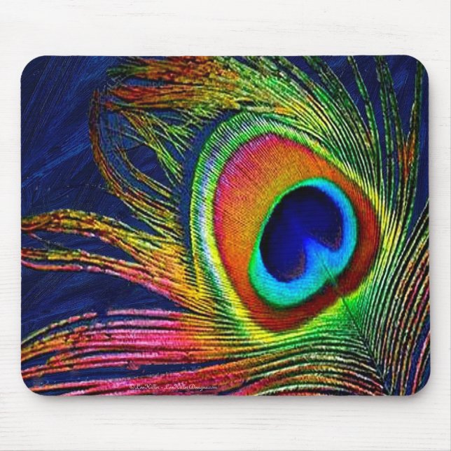 Colourful Peacock Feather Print Mouse Pad (Front)