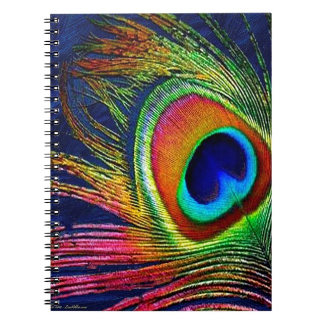 Colourful Peacock Feather Print Spiral Notebook (Front)