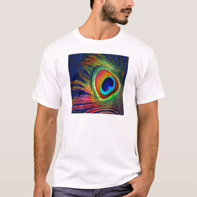 Colourful Peacock Feather Print T-Shirt (Front)