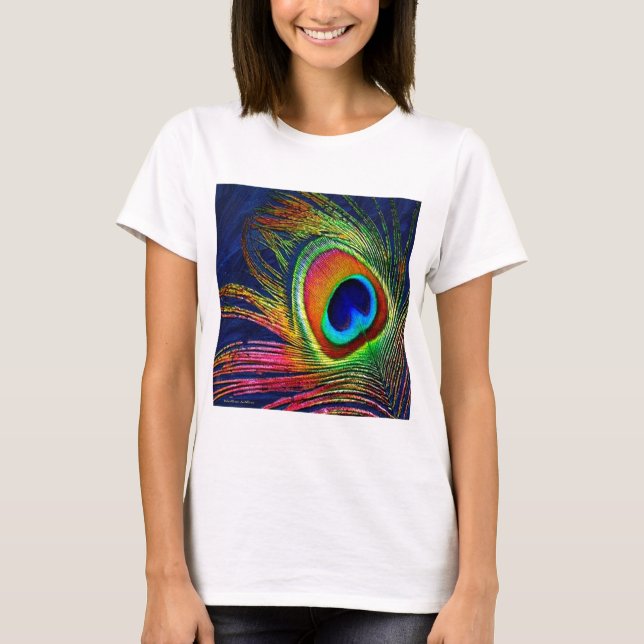Colourful Peacock Feather Print T-Shirt (Front)