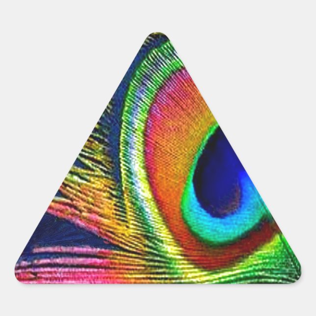 Colourful Peacock Feather Print Triangle Sticker (Front)