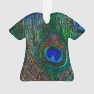 Colourful Peacock Feathers Etching Style Ornament