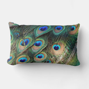Colourful Peacock Feathers Lumbar Cushion