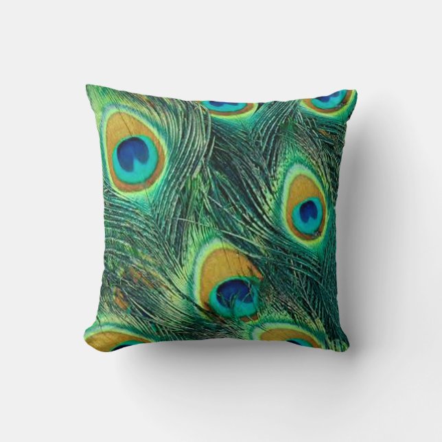 Colourful peacock feathers pattern Throw Pillow (Front)